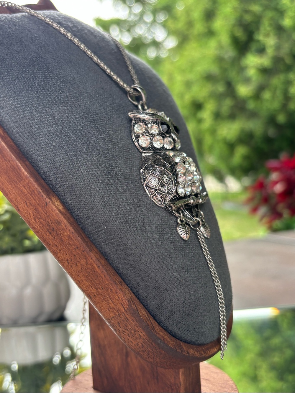 Silver Crystal Owl Pendant Necklace - Picture 11 of 12